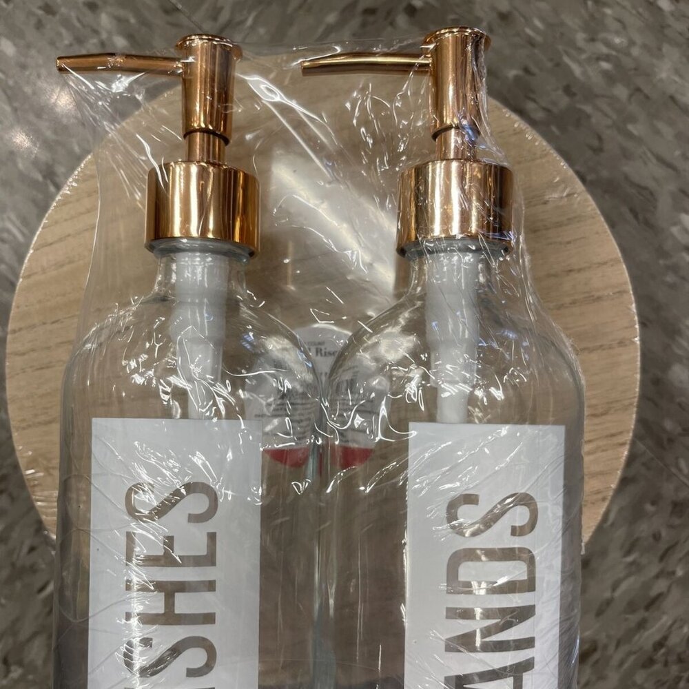 NEW!! Rose Gold Color - Set Of 2 - Glass Pump Dispensers * Dishes* and *Hands*